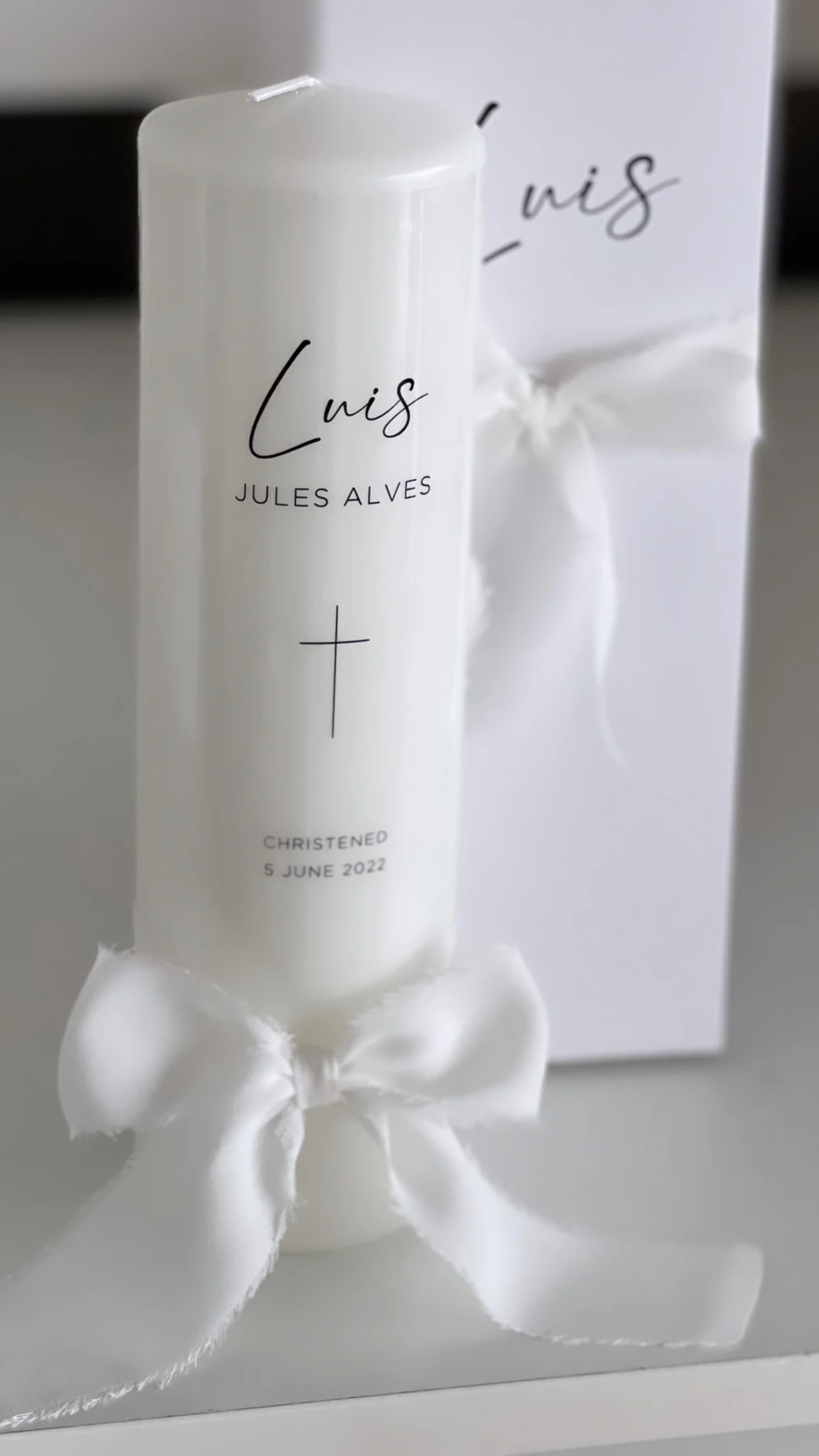 Baptism Candle w/ Chiffon Raw Edge Ribbon - Image 3