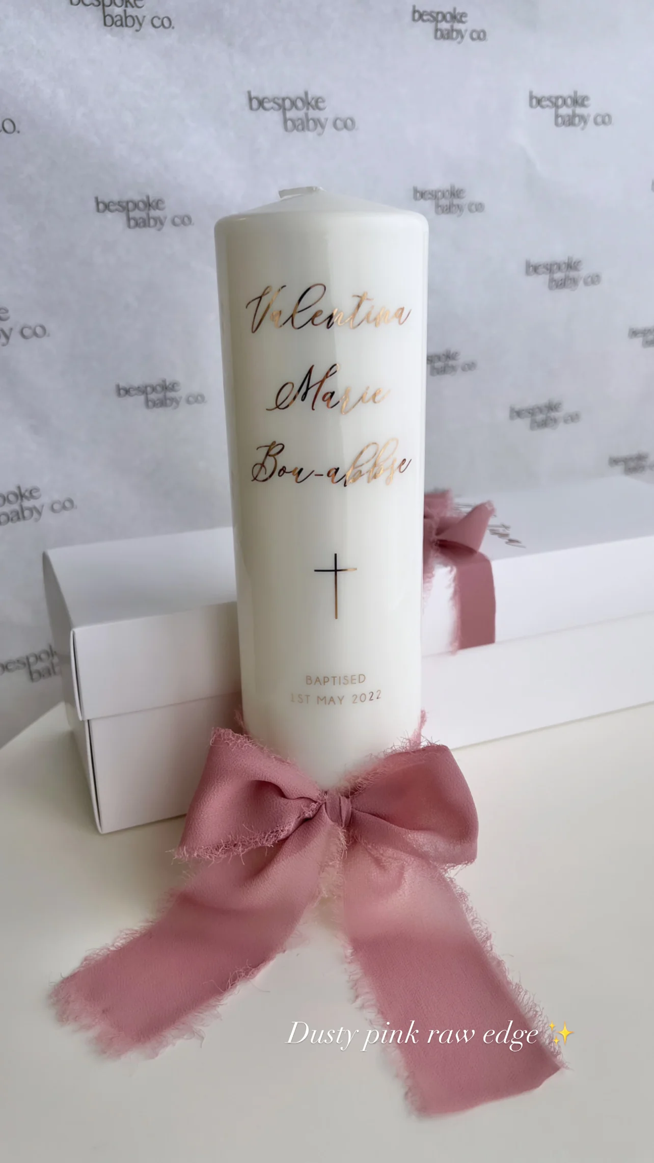 Baptism Candle w/ Chiffon Raw Edge Ribbon - Image 4
