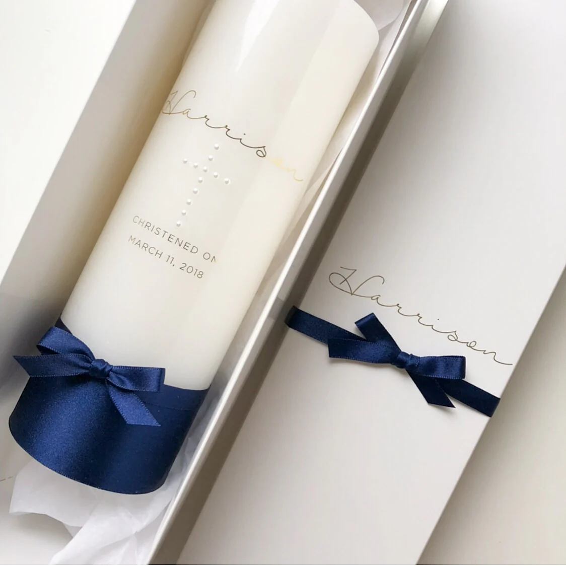 Baptism Christening Candle - Pearl Cross - Image 3