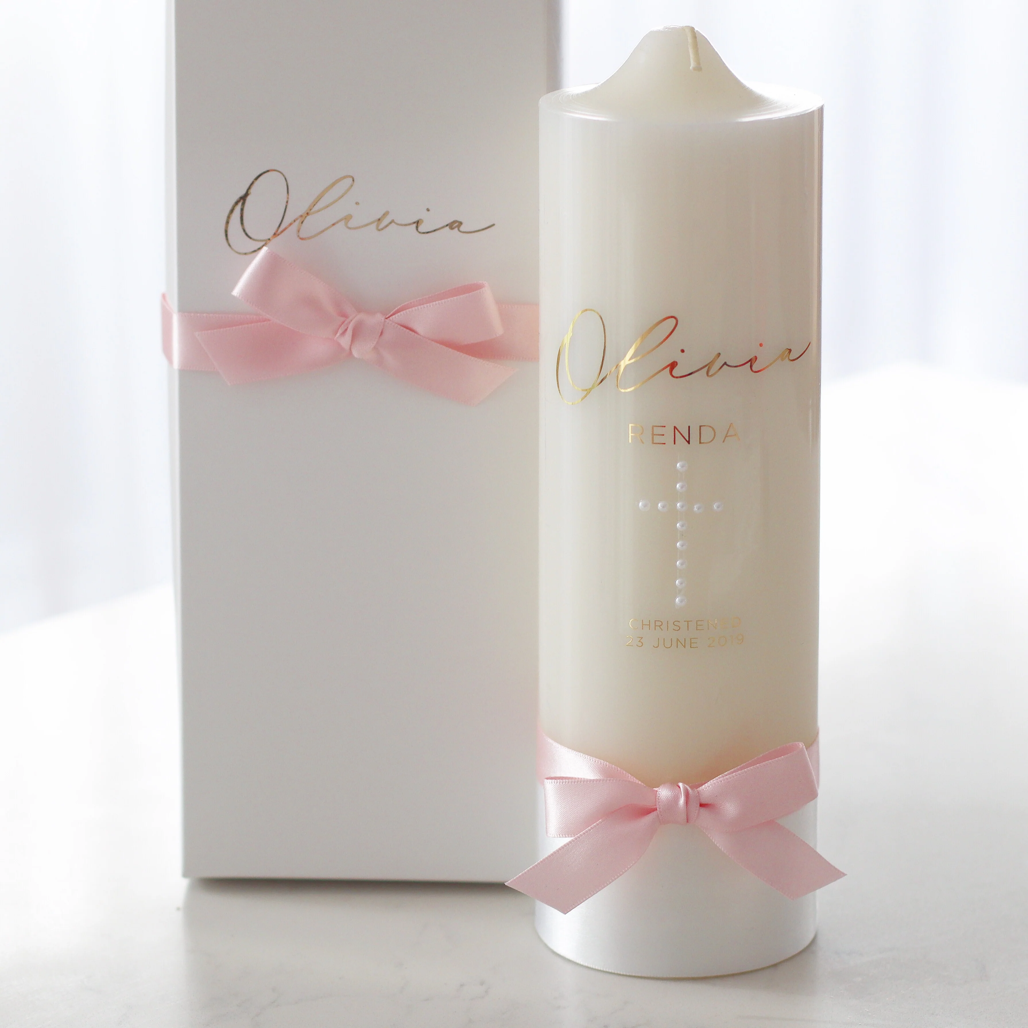 Baptism Christening Candle - Pearl Cross - Image 5