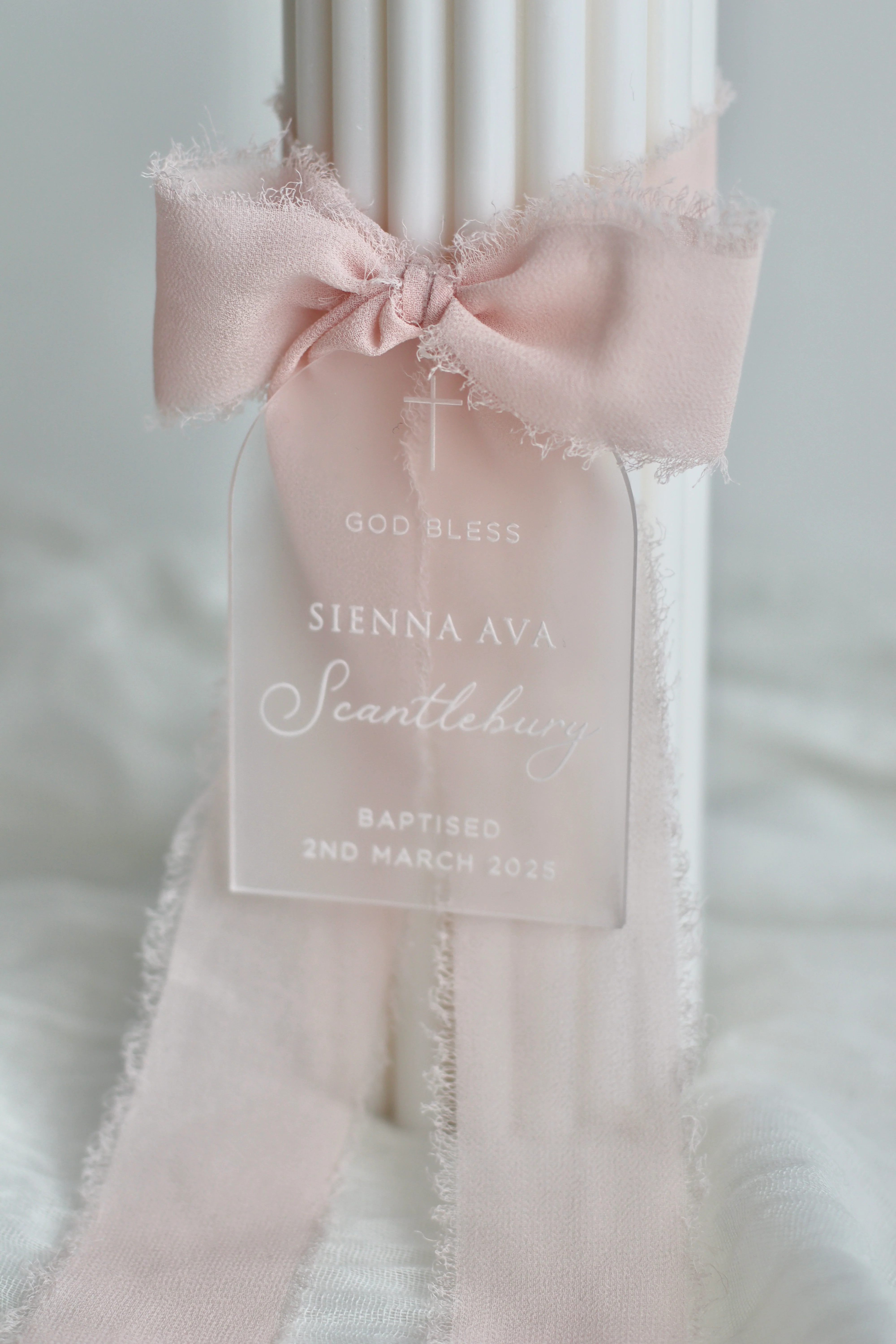Ribbed Baptism Candle w/ Acrylic Plaque - Image 2