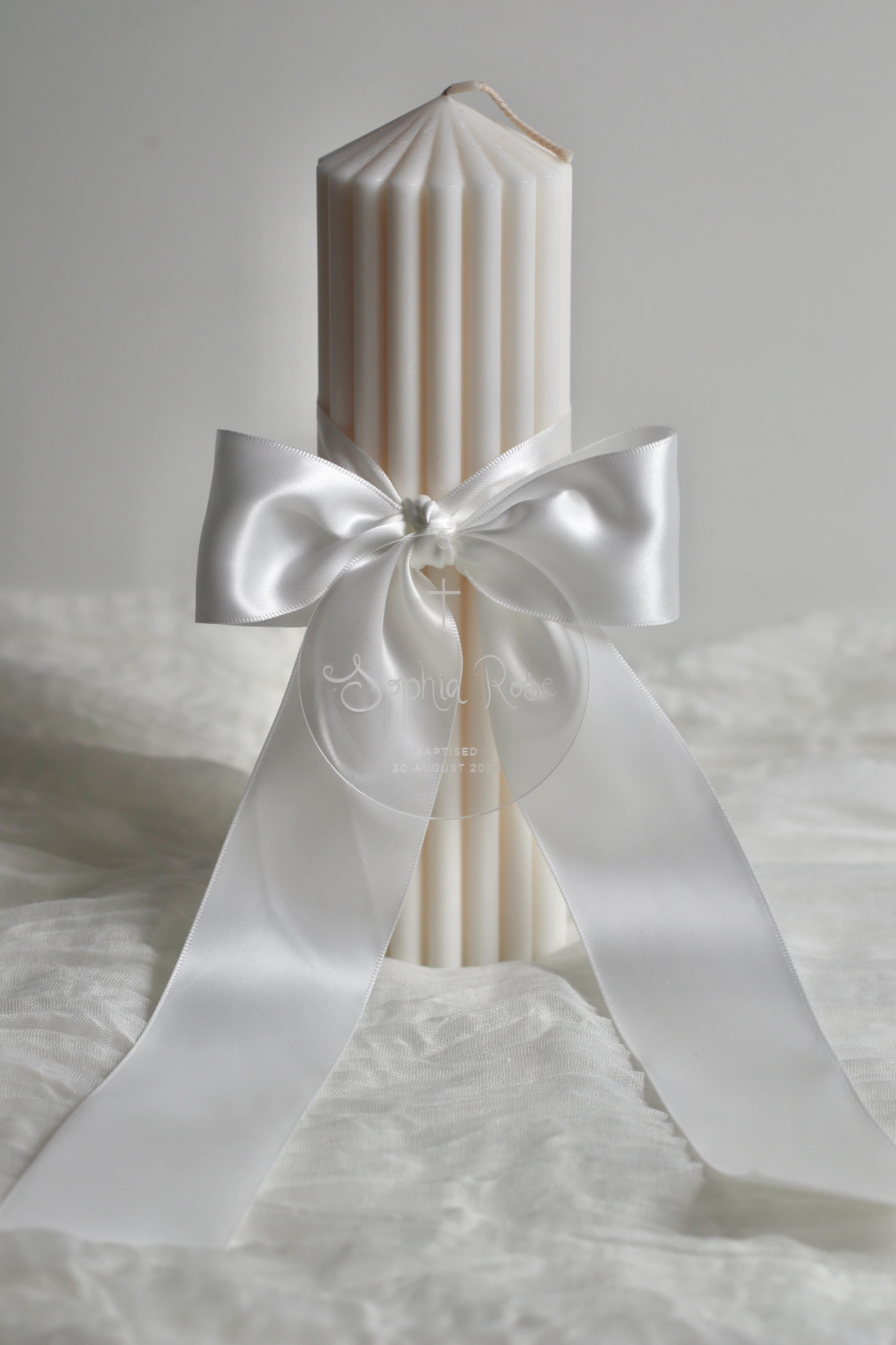 Ribbed Baptism Candle w/ Acrylic Plaque - Image 3