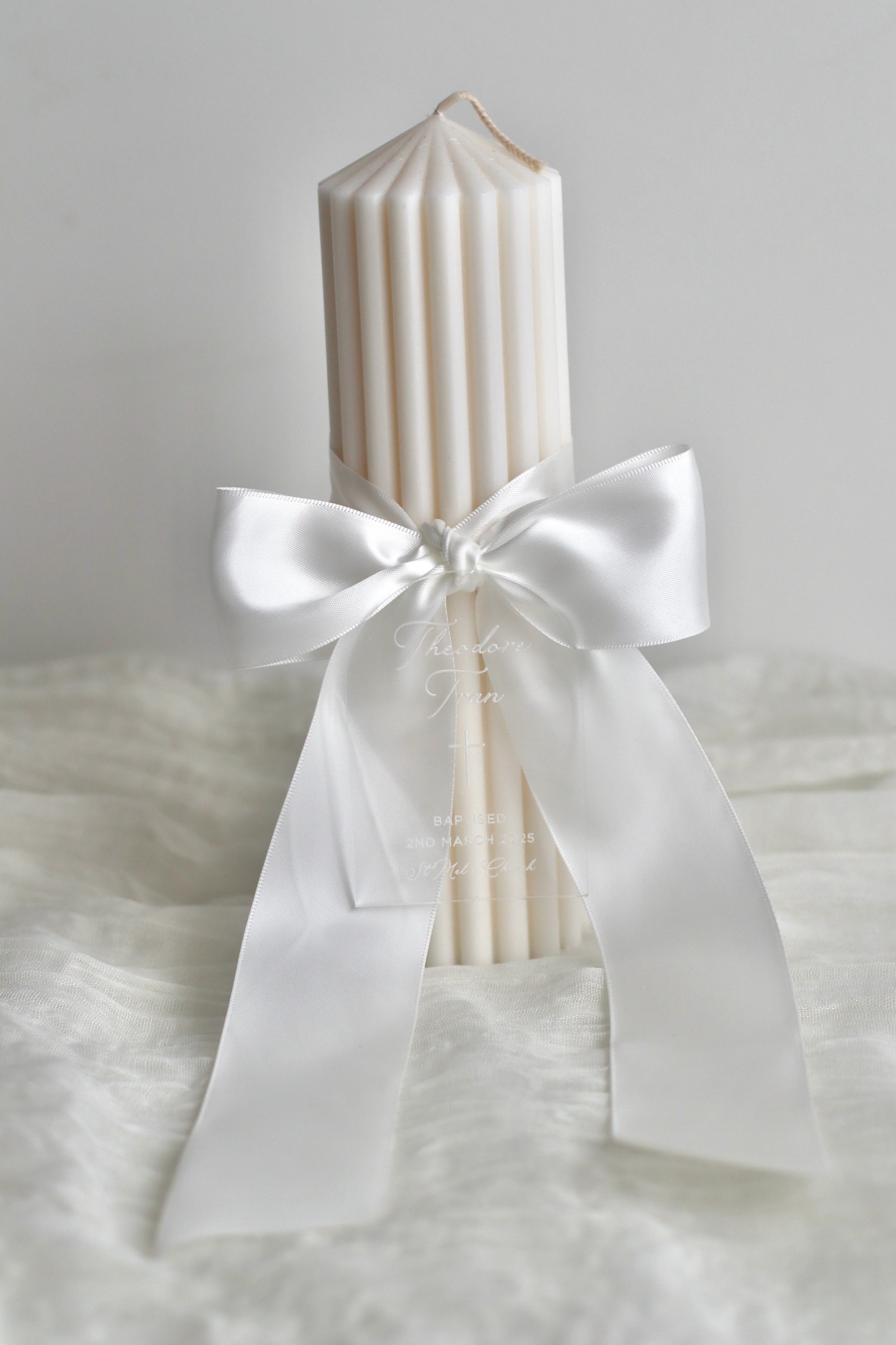 Ribbed Baptism Candle w/ Acrylic Plaque - Image 5
