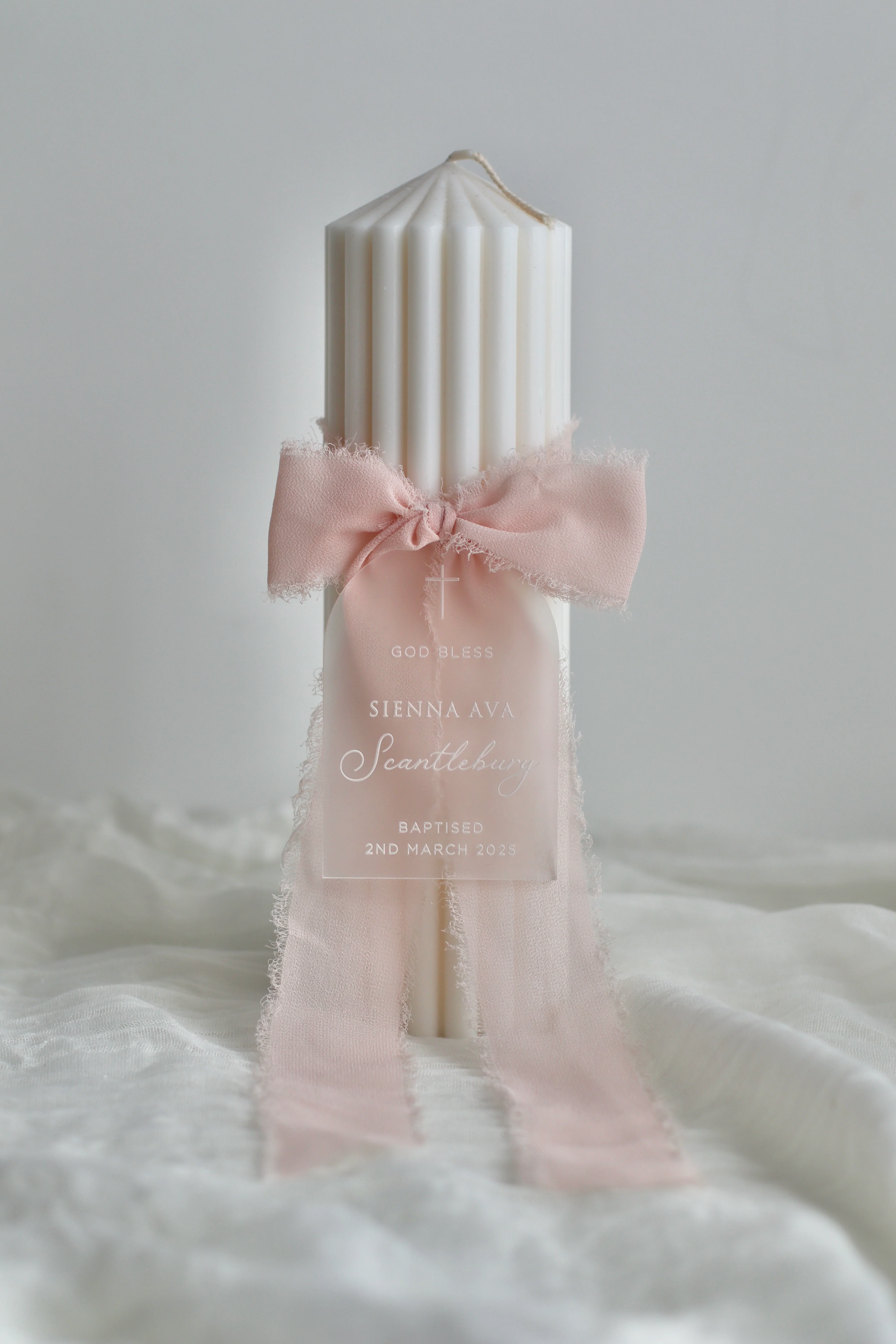 Ribbed Baptism Candle w/ Acrylic Plaque - Image 7
